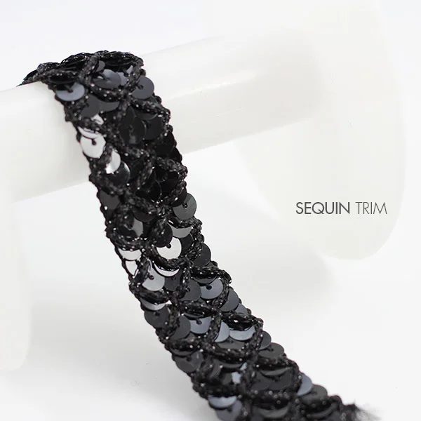 Perlové Kovové Čipky Stuhou Výbava 3row Black Sequin Textílie Nášivka Zdobené Embellishment Šitie Príslušenstvo 20yard/T814