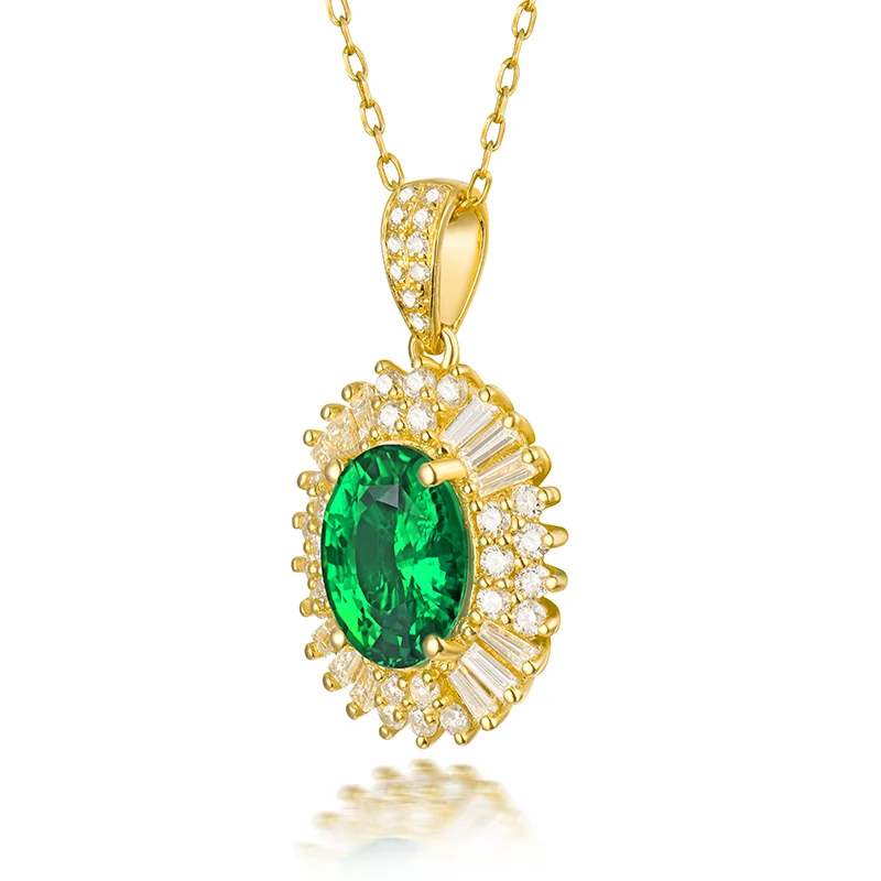 Pevné 18K Žlté Zlato Dobré Prírodné Zelené Kolumbia Emerald Svadobný Náhrdelník Prívesok Kolo Bageta Diamond Ženy Šperky