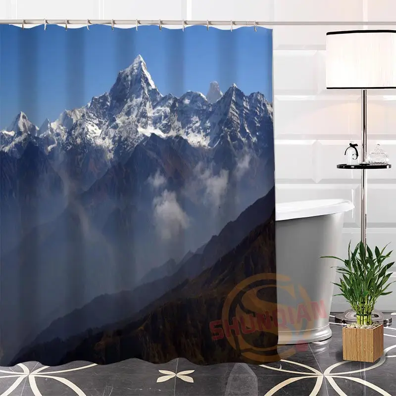 Populárne Eco-friendly Vlastné Jedinečné Himalájach Horách Textílie Moderný Sprchový Záves kúpeľňa S Háčikmi pre seba H0220-121