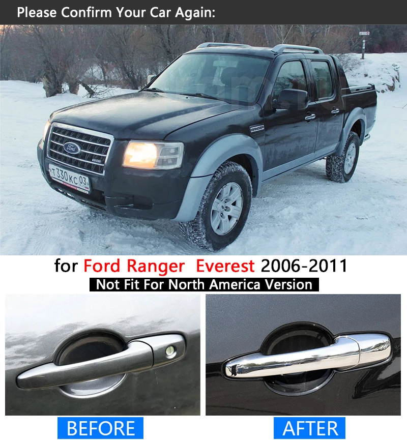Pre Ford Ranger Everest 2006-2011 Luxusné Chrome Rukoväť Kryt Výbava Nastaviť 2007 2008 2009 2010 autopríslušenstva Nálepky Auto Styling