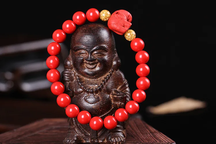 Prírodný Kameň Červená Rumelková Slon Nezávislá Zlatej fólie Korálkový Náramok Buddha Ženy Zenová Meditácia, Jóga Šperky