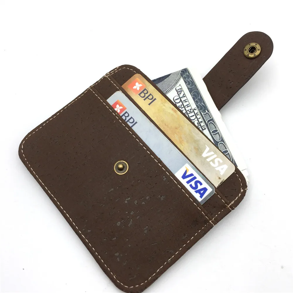 Prírodný korok modul tlačidlo mužov slim hnedá peňaženka ručné držiteľa karty mužov vegánska peňaženky Taška-179