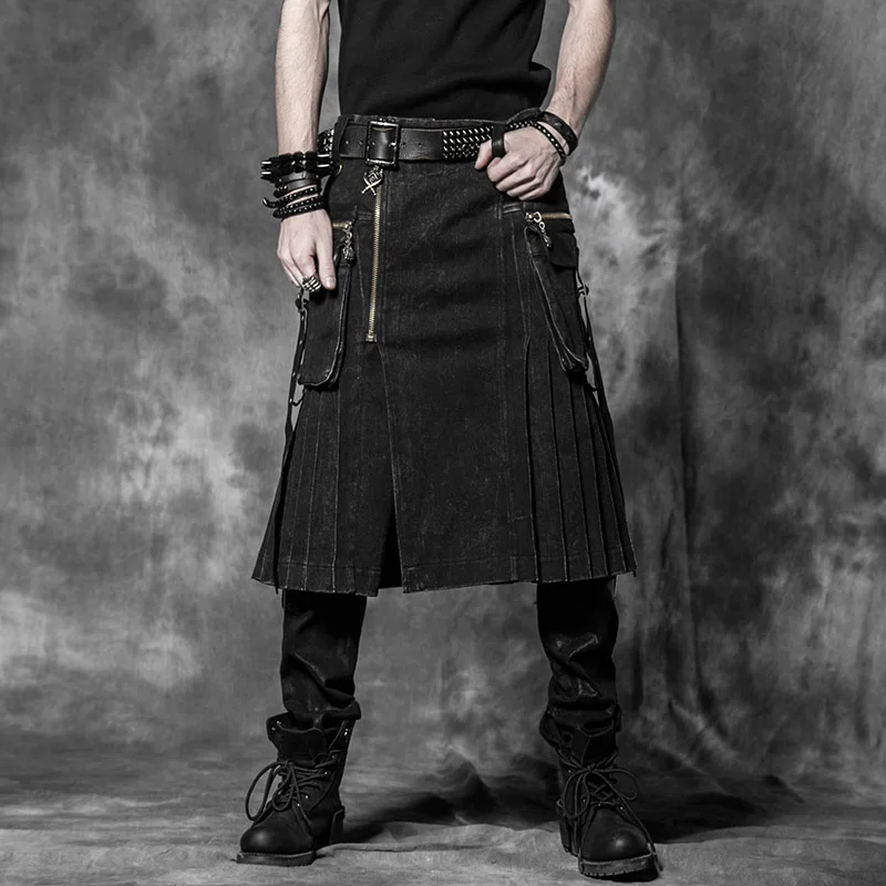 Punk Mužov Škótskej Kilts Bežné Nohavice s Dvoma Vreckami Steampunk Gotický Populárne v Anglicku Štýl Čierne Sukne
