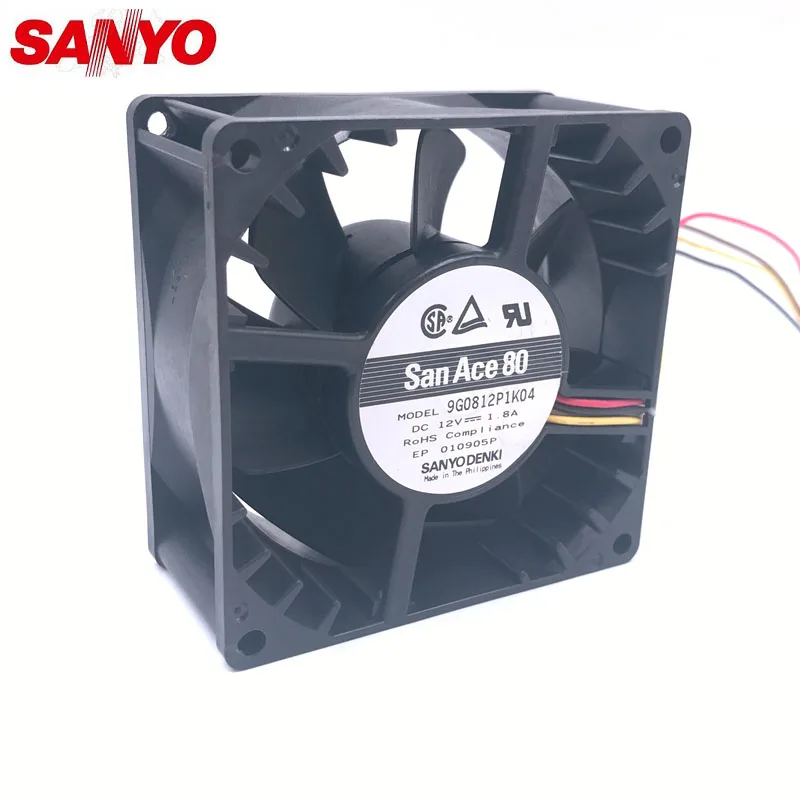 Pôvodné SANYO 9G0812P1K04 12V 1.8 A 8038 80*80*38mm 107.3 cfm 7800RPM 8CM štyri drôty PWM 4P silný axiálne prípade, chladiaci ventilátor