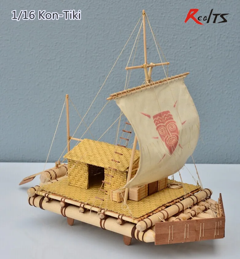 RealTS Klasické drevené plachetnice zmontované nastaviť 1/16 KON tiki Helios raft drevený čln súpravy