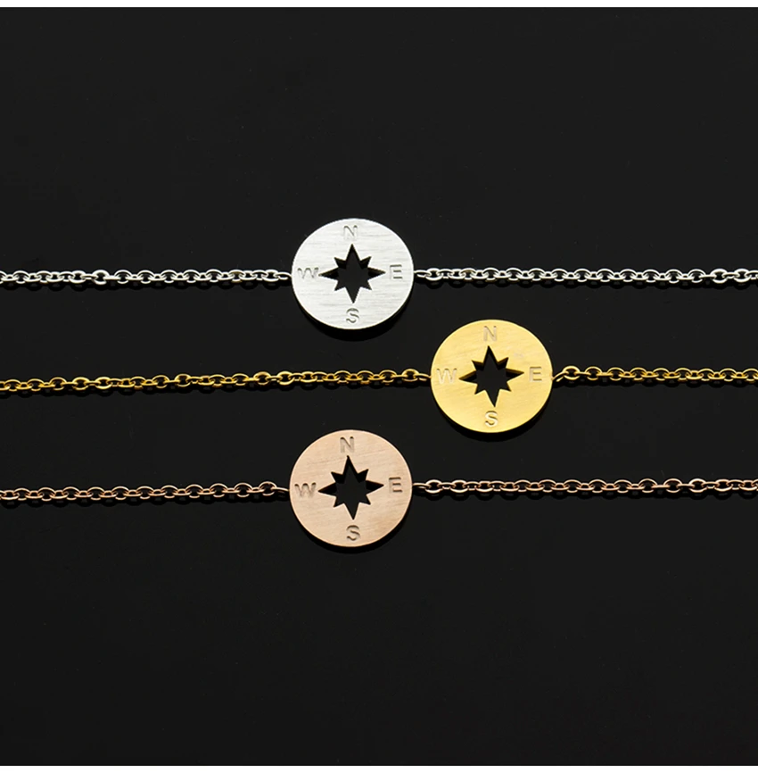 Rose Gold Kompas Náramok Cestovné Šperky Jednoduché, Sever, Juh Mince Disk Kruh, Disk Nehrdzavejúcej Ocele Zlata Farba Pulseras Bijoux