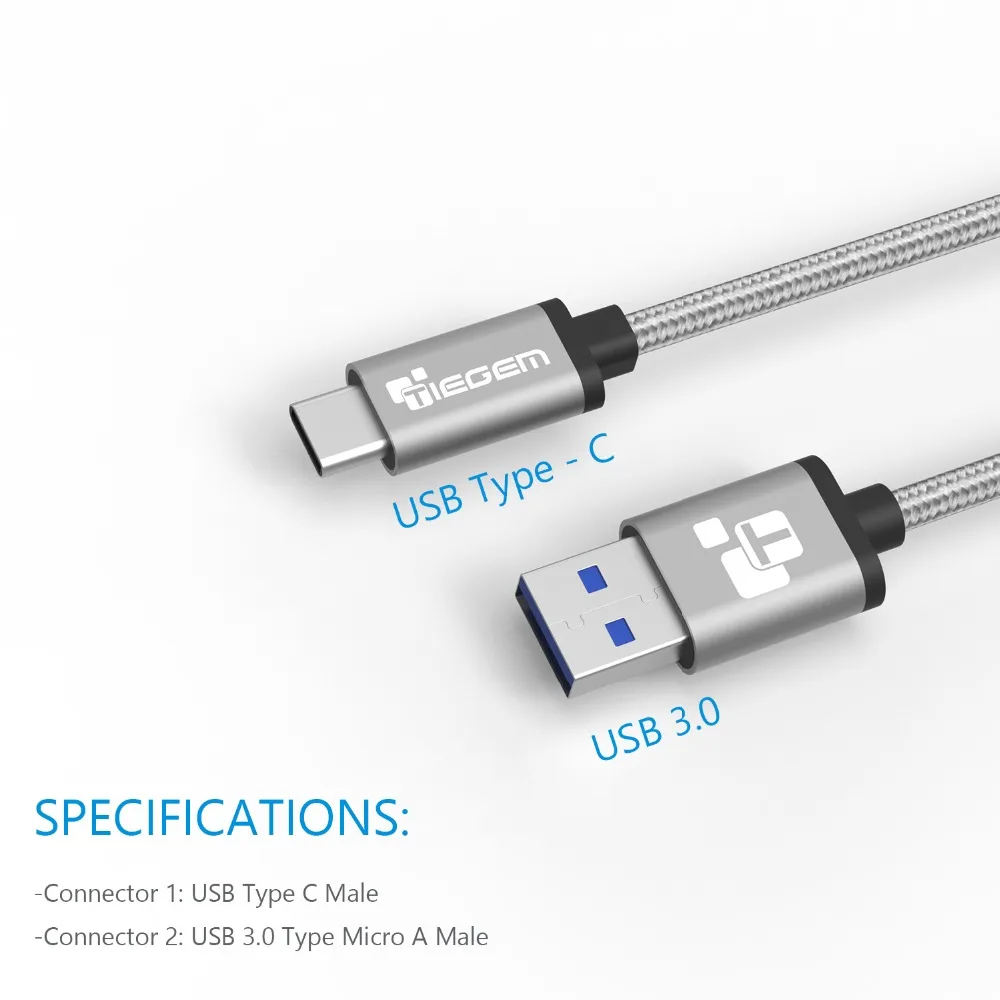 TIEGEM USB 3.1 Typ C Káblové vysokorýchlostné USB 3.0 Kábel Kábel pre MacBook pre Xiao 4s 5 letv Samsung s8 Typ-c pre Nexus 5X 6P