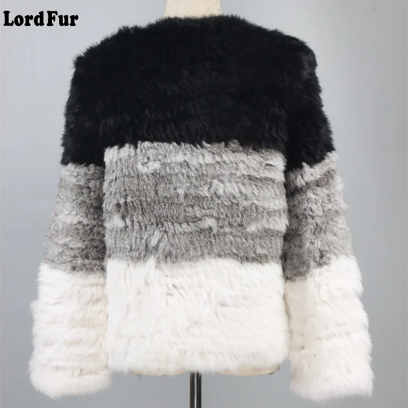 (TopFurMall) Lady Reálne Pletené Králik, Kožušinový Kabát, Bundu na Jeseň Zima Skutočné Ženy, Kožušiny Prekladané vrchné oblečenie Coats LF4031