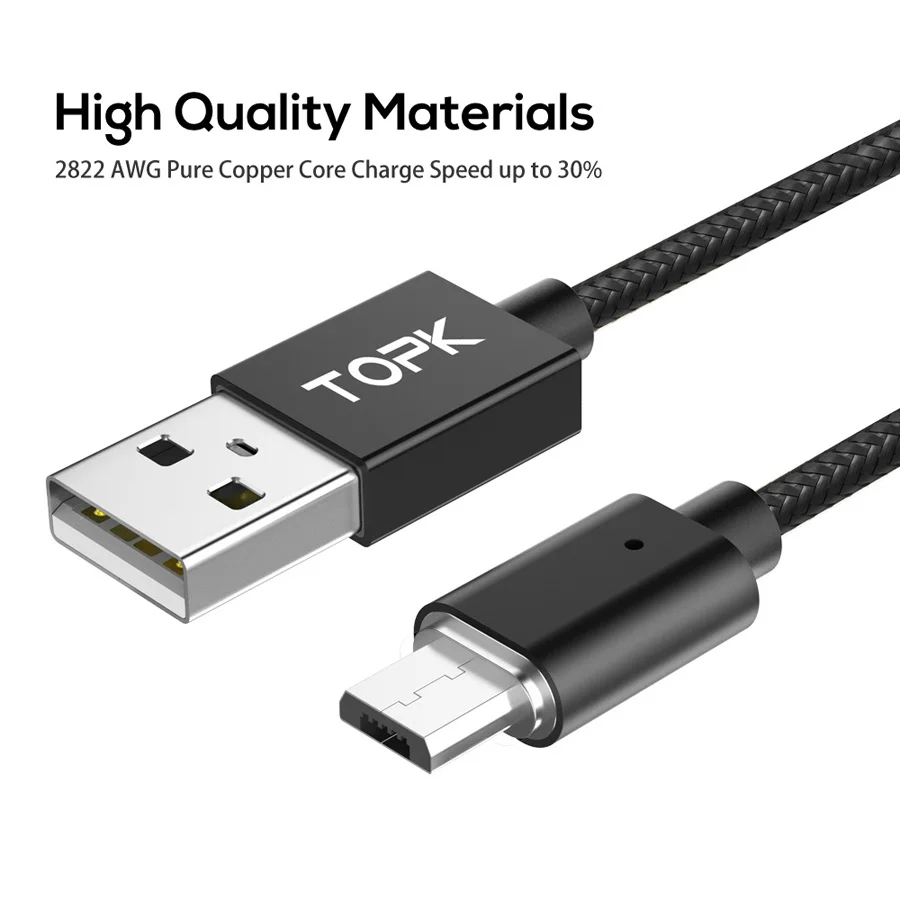 TOPK FLine1 Magnetických Mikro USB Kábla Indikátor LED Inovované Nylon Pletená Synchronizáciu Údajov USB Nabíjací Kábel pre Micro USB Port