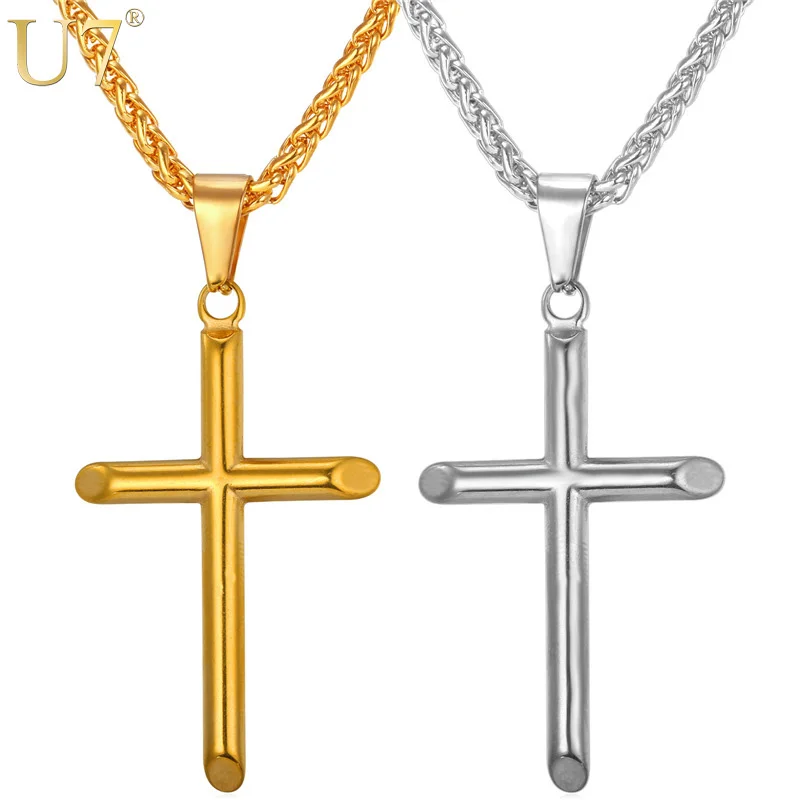 U7 Značky Tenký Kríž Náhrdelníky & Prívesky Žien/Mužov Vianočné Darčeky, Zlatá Farba Nehrdzavejúcej Ocele Náboženských Kresťanských Šperky P744