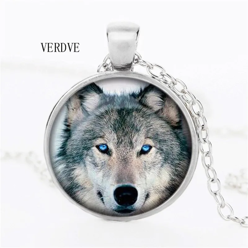 VERDVE 3 farebné módne kúzlo modré oči vlka umenie obrázok okrúhly sklenený prívesok náhrdelník darček šperky