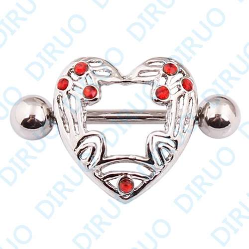 Veľkoobchod 14G Červené Srdce Bradavky Krúžok Bradavky Piercing, Piercing Šperkov