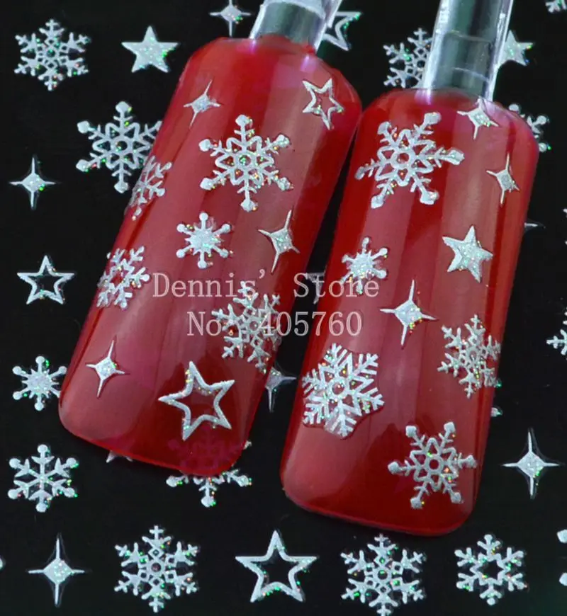 Veľkoobchod 5 list/veľa Roztomilé Vianoce Biely Lesk Snowflake Star 3D Nail Art Nálepky Telefón DIY Dekorácie SN112# Maloobchodných Balíkov