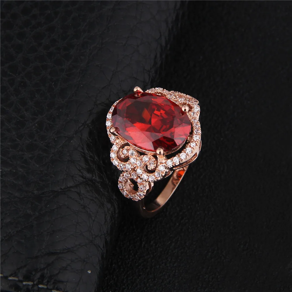 Vintage red crystal prstene pre ženy 585 rose gold color AAA drahokamu zásnubný prsteň módne šperky bague anel žena DD241
