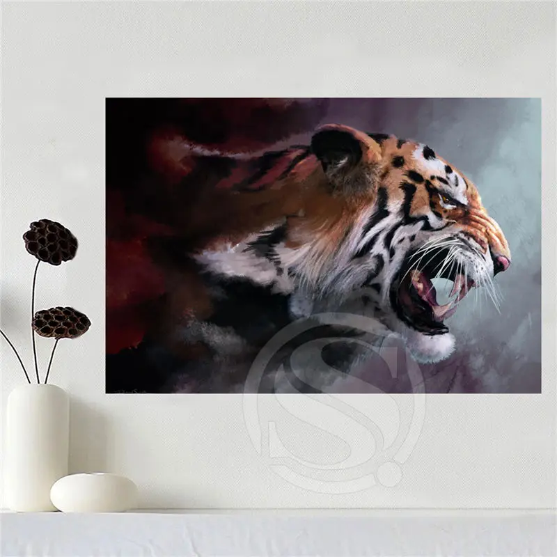 Vlastné plátno tlačiť tiger plagát handričkou stenu Hodvábna Tkanina plagát, Tlač DOPRAVA ZADARMO SQ0629-Jin-03