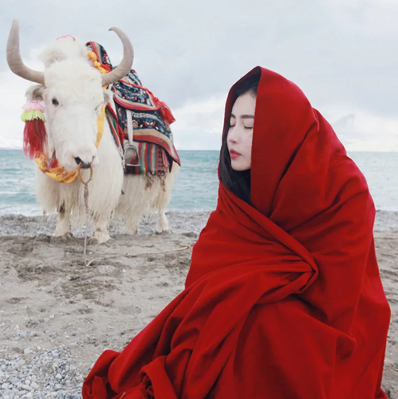 VOHIO Červená Ženy Šatku 250 cm Dĺžka Foulard Národnej Vietor Čínske Červené Nadrozmerné Šatku Baotoul Foulard Femme, klimatizácia, Šatka
