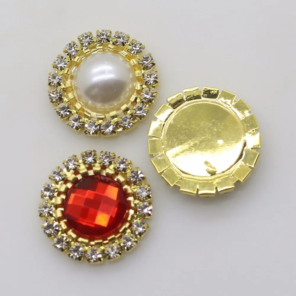 Vysoká kvalita 2017 Nového 21 MM lvory crystal pearl tlačidlo zlatý kov Drahokamu tlačidlo DIY oblečenie Pozvanie Svadobné Dekorácie