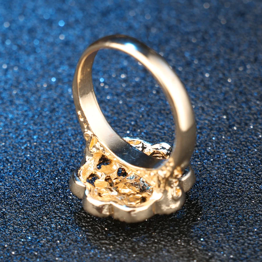 Vysoká Kvalita Ročníka Zlatej Farby, Šperky, Módne Retro Crystal Kvet Prstene Pre Ženy
