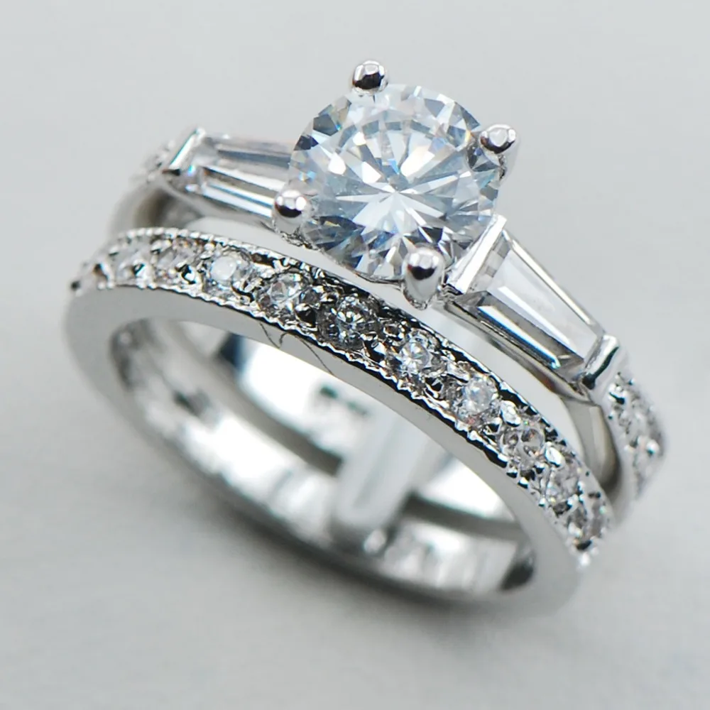 White Crystal Zirkón 925 Sterling Silver Kvalitné Dámske Šperky Zapojenie Svadobné Dve Veľkosť Prsteňa 5 6 7 8 9 10 F1096