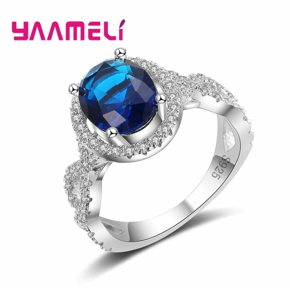YAAMELI Elegantné Klasické Hlboké Modré Kolo Crystal Kamenný Kruh, 925 Sterling Silver Pre Roztomilý Žien Svadobný Obrad Výročie