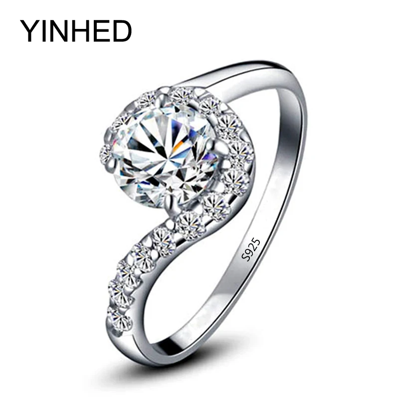YINHED Značky 925 Sterling Silver Zásnubný Prsteň, Šperky Okrúhly Rez 2ct CZ Diamant Snubné Prstene pre Ženy, Veľkosť 5 6 7 8 9 ZRS29
