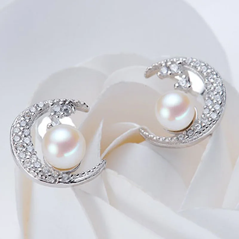 YouNoble Pravých Sladkovodných pearl náušnice pre ženy,biele prírodné perly stud svadobné náušnice 925 silver šperky mama darček Mesiac