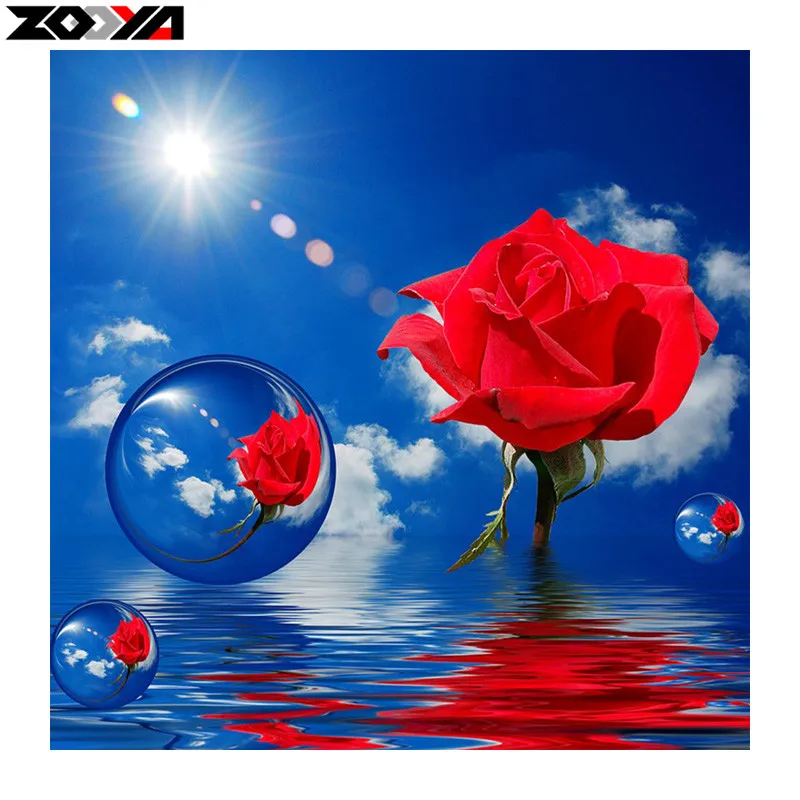 ZOOYA Plné Námestie vŕtať 5D DIY Diamond Výšivky Red rose vo vode Diamond Maľovanie Cross Stitch Drahokamu Mozaiková výzdoba