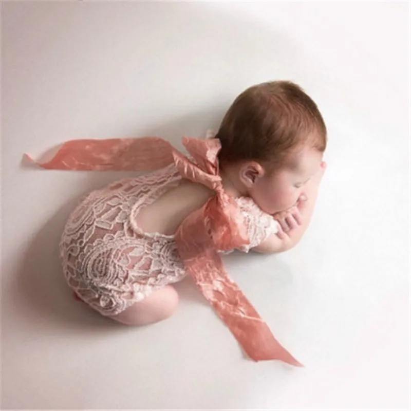 čiapky Fotografia Fotografovanie Novorodencov Rekvizity Baby Girl Čipky Romper Dieťa fotenie Oblečenia White Black V Strih Otvorte Zadný Romper