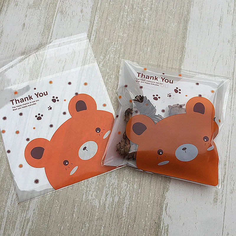 10 cm*10 cm 50Pcs Orange Medveď Cookie Samolepiace Plastové obaly Tašky Biscuit Cupcake Pečené Jedlo Package Tašky