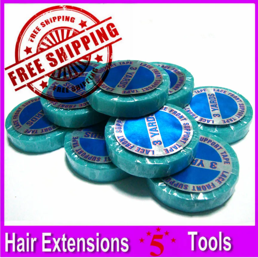 10 Rožkov Obojstranný Vlasy Páska 0,8 cm*3Yard Super Páska Modrá Farba Parochňu Pásky Jednoduché Použitie Pre Pásky predlžovanie Vlasov