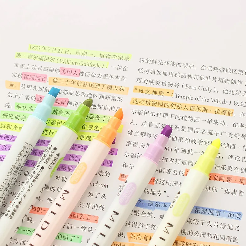12 ks Mierne farebné pero, Zvýrazňovač, Dual-side písanie Fluorescenčné Značky pre kreslenie líniové kancelárske potreby Kancelárske Školské potreby A6103
