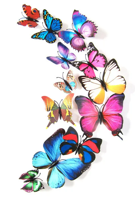 12pcs PVC 3d Butterfly stenu decor roztomilý Motýľov samolepky na stenu umenie Obtlačky domáce Dekorácie