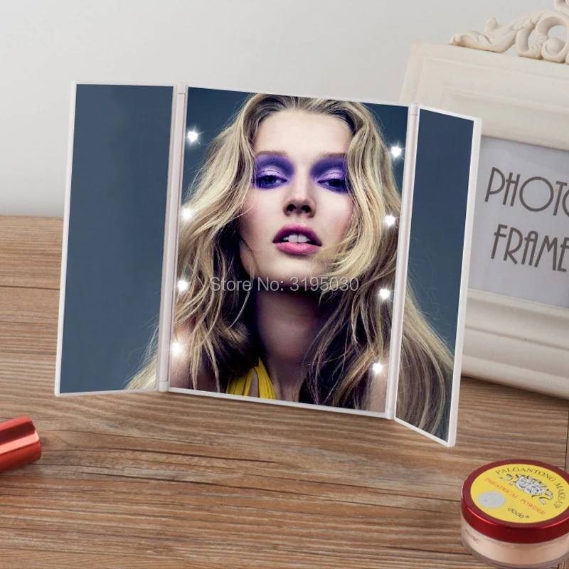 1PC Tri Skladacia Nastaviteľná Prenosné 8 Osvetlené Led Svietiace Dotykový Displej make-up Stolový Stojan Smart Mirror