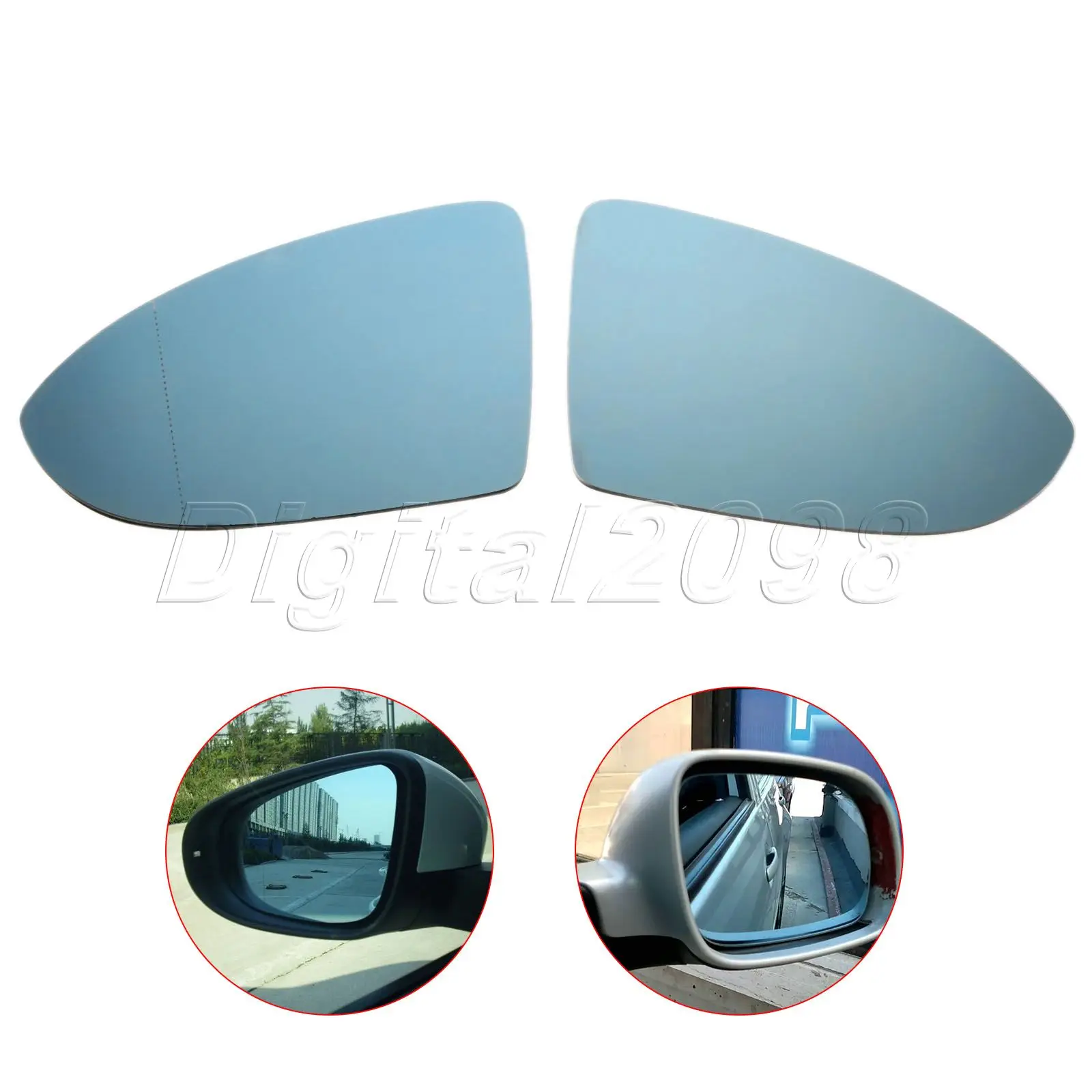 2 ks Vyhrievané Dvere, Zrkadlá Sklo Modré Pre VW Golf 2013-2016 Mk7 Vyhrievané Bočné zrkadlá Kúrenie, Tónované Spätné Zrkadlo Vozidla-styling