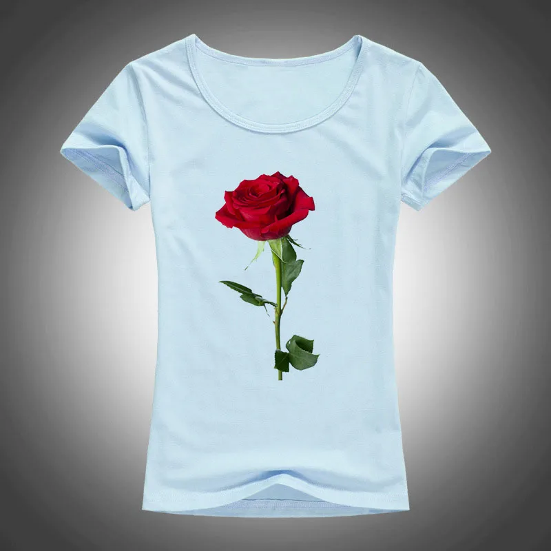 2016 lete bavlna krátky rukáv t shirt ženy ruže tlačených topy tees módne camiseta 1874