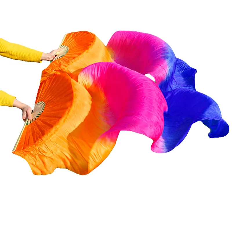 2018 Vysokú predajnú Skutočný Prírodný Hodváb Závoje 1 Pár ručné ženy Kvalitné Hodvábne Brušného Tanca Fanúšikov Tanečnej Pomaranč, ruža, kráľovská modrá