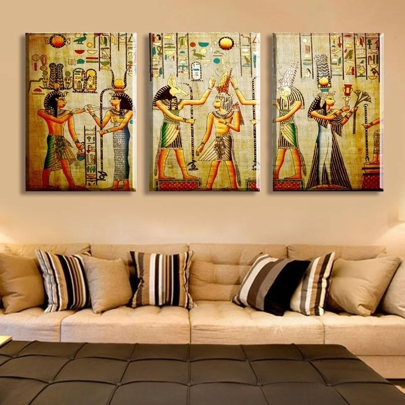 3 Kus Abstraktné Starovekých Egyptských Dekoratívne olejomaľba Na Plátne Domova Stenu obrázok Pre Obývacia Izba umenie nastaviť