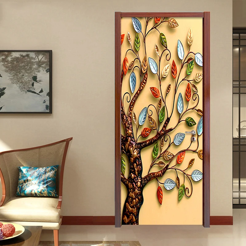 3D Stereo Úľavu Farebné Strom Foto nástennú maľbu PVC Samolepiace Vodotesná, Dvere, Tapety, Nálepky Obývacia Izba Štúdia Art Decor