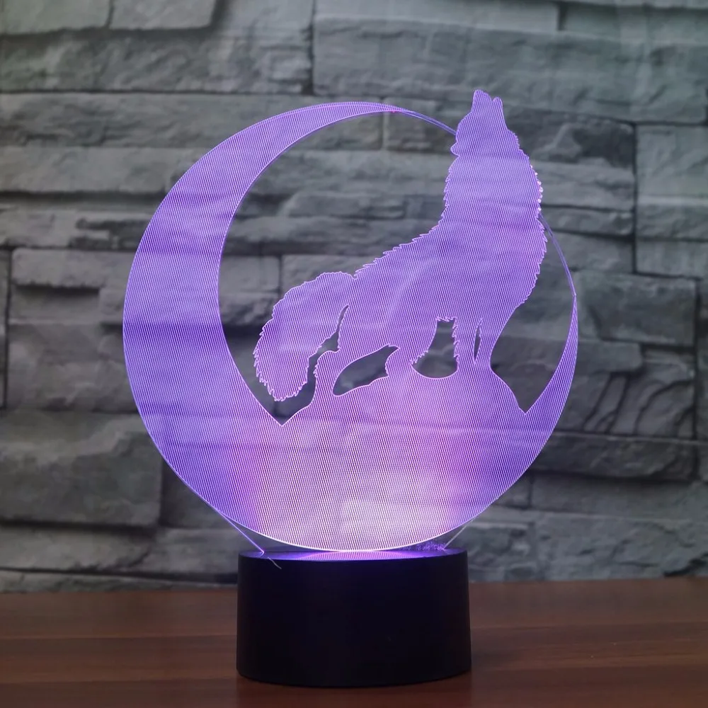 3D Vlk Howl V Mesiaci Nočného LED Zvierat stolná Lampa 7 Farieb USB Spálňa Posteli Spať Svietidlo Domova Deti Darčeky