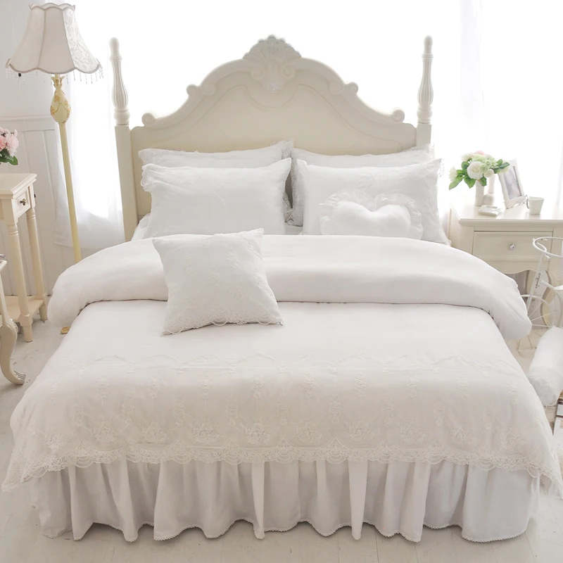 4/7Pcs Princezná štýl luxusná posteľná bielizeň sady kráľovná king size perinu nastaviť posteľ sukne nastaviť hodvábna obliečka na vankúš+bavlna+čipka obliečky