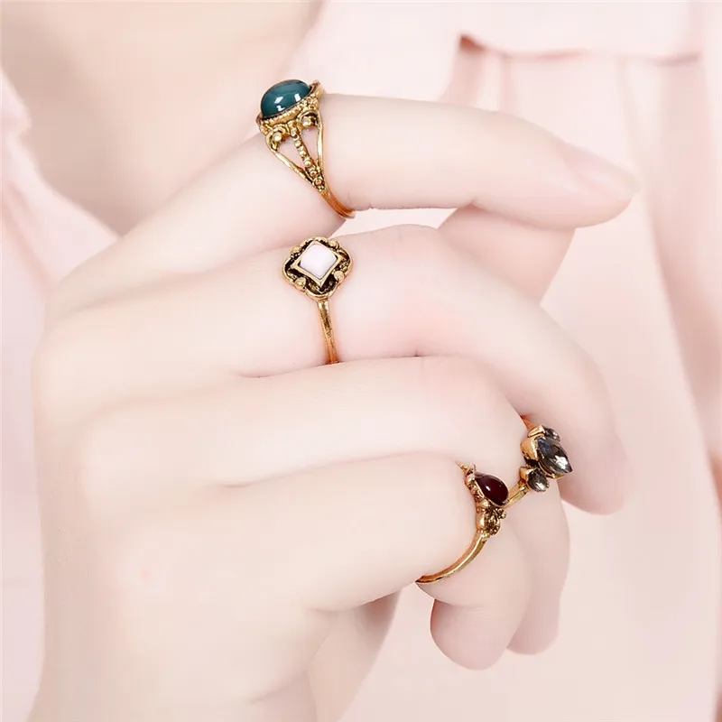 4 Ks Pinksee Trendy Bohémsky Štýl Crystal Prst Krúžky Veľkoobchod Módne Ženy Koleno Dekorácie, Šperky, Darčeky