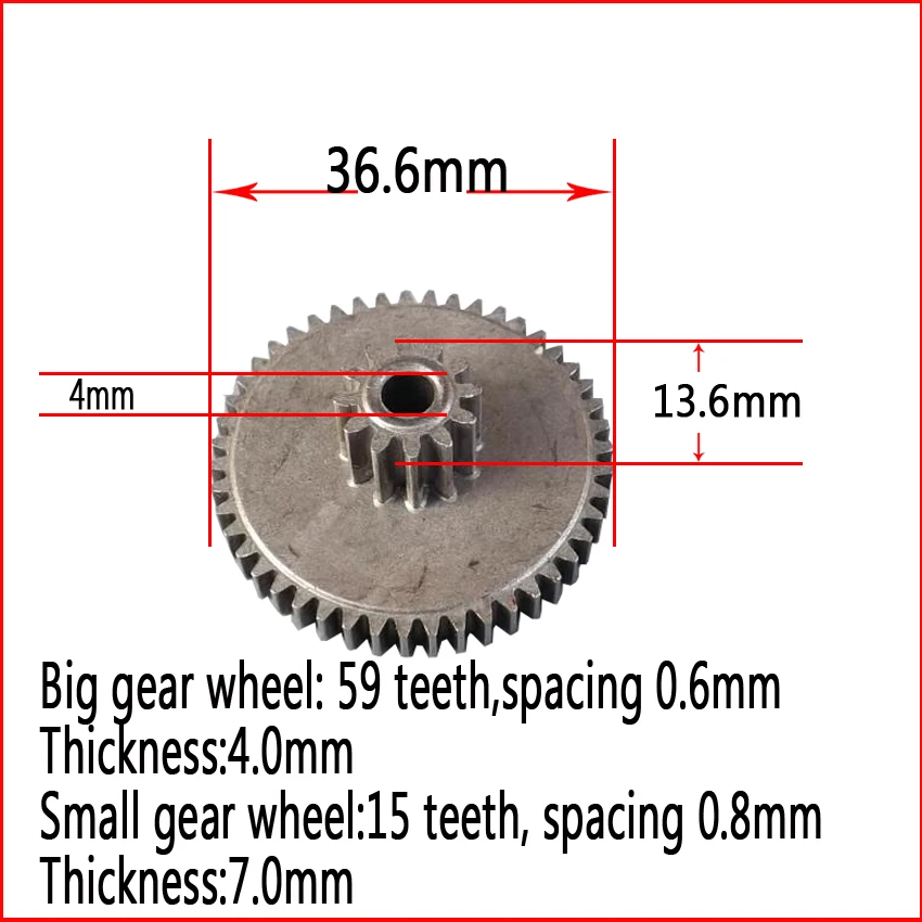 5 KS Metal Gear 0.8 /15 zub gear +0.6 / 59 zub ozubeného liatie die hriadeľ otvor 4 mm voľné zub ozubeného s manželskou zníženie