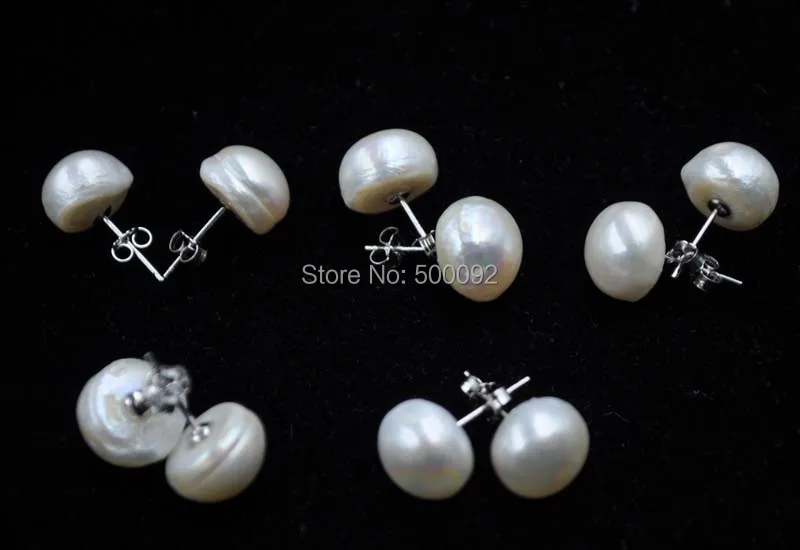 5 Párov 11-12mm tlačidlo Prírodné hrubé skutočné perly 925 silver gombíky, náušnice veľkoobchod