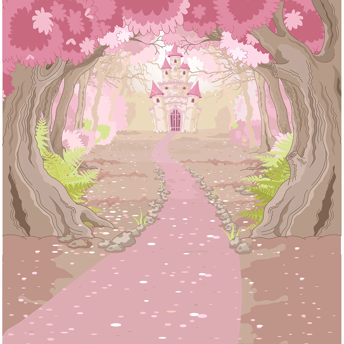Allenjoy fotografie pozadí ružová cartoon strom, hrad cesta dievčatá originálny dizajn pozadia vlastné novorodenca