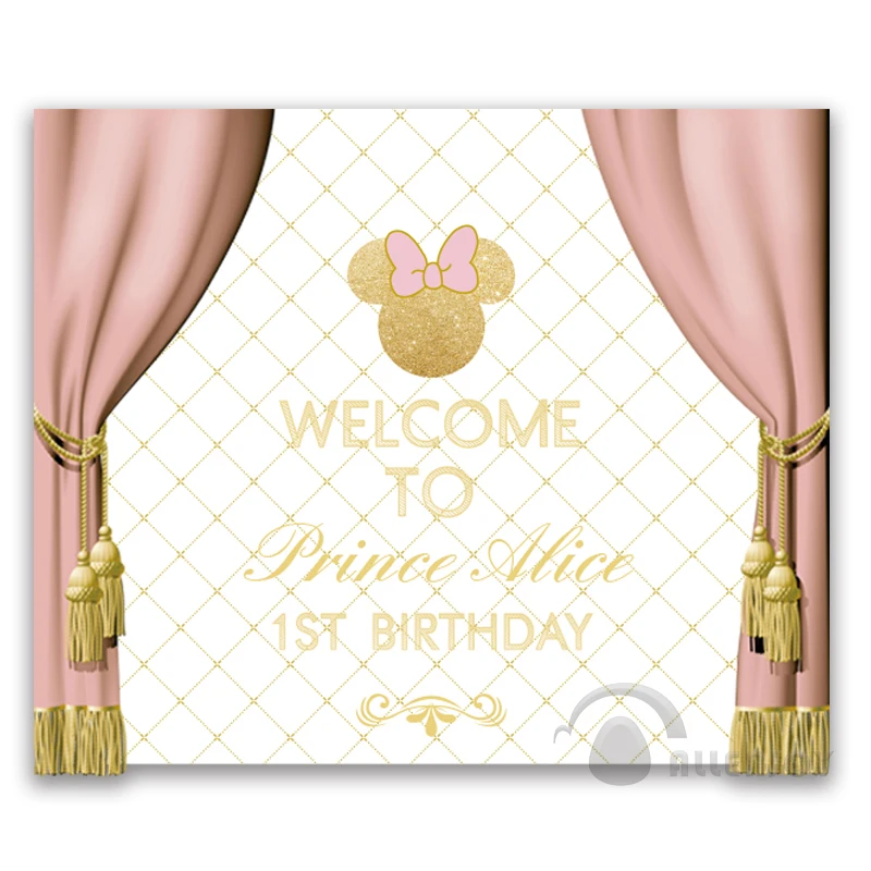 Allenjoy Princess Narodeniny Pozadie Baby Sprcha 1. Invitate oslavu Strana Ružová Opony Čela tabuľky Banner photocall Pozadí