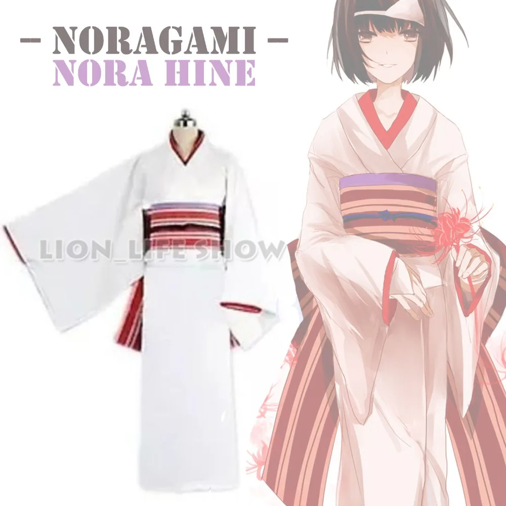 Anime Noragami Nora Hine Kimono Yukata Cosplay Kostým S Pokrývku Hlavy Strane Band