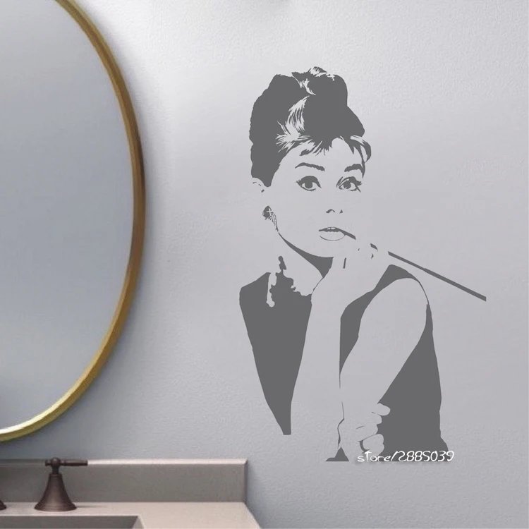 Audrey Hepburn Samolepky na Stenu Vymeniteľné Stenu Spálne Domáce Dekorácie DIY Hot Predaj 2017 Wall Art Obývacia Izba SA770