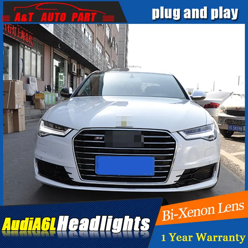 Auto časť Štýl LED Hlavy Lampy, AU DI A6L led svetlomety 2012-2016 pre A6L drl H7 hid Bi-Xenon Šošovky, angel eye nízke svetlo