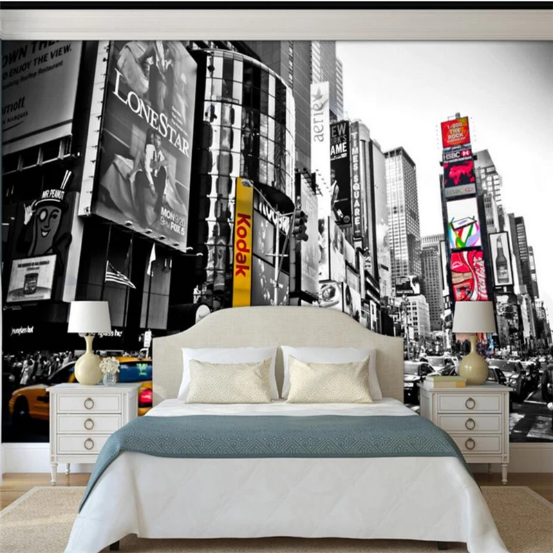 Beibehang Vlastné 3d fotografie tapety retro čierne a biele New York Times Square TV pozadie abstraktných de parede 3d tapety