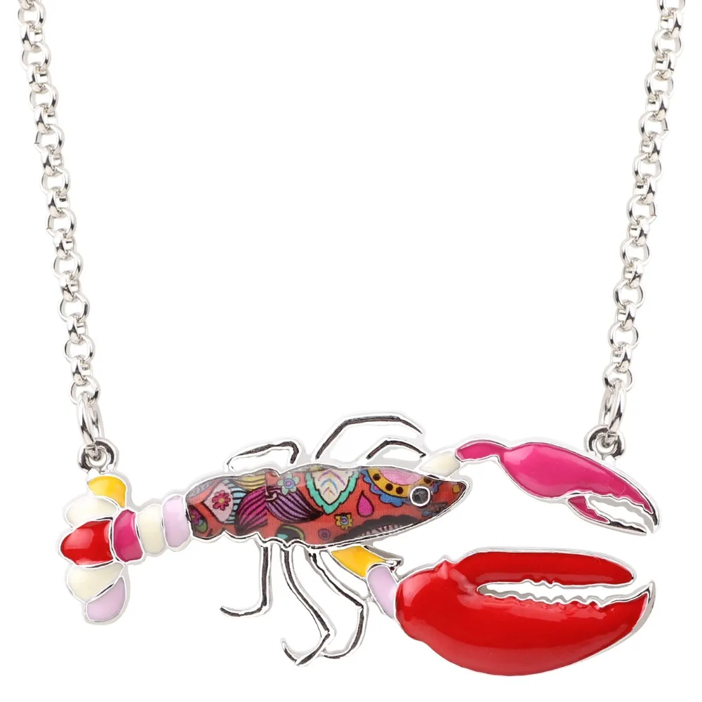 Bonsny Vyhlásenie Smalt Kovové Crawfish Krevety Lobster Náhrdelník Prívesky Reťazca Módne Tichom Zvierat Šperky Pre Ženy Príslušenstvo